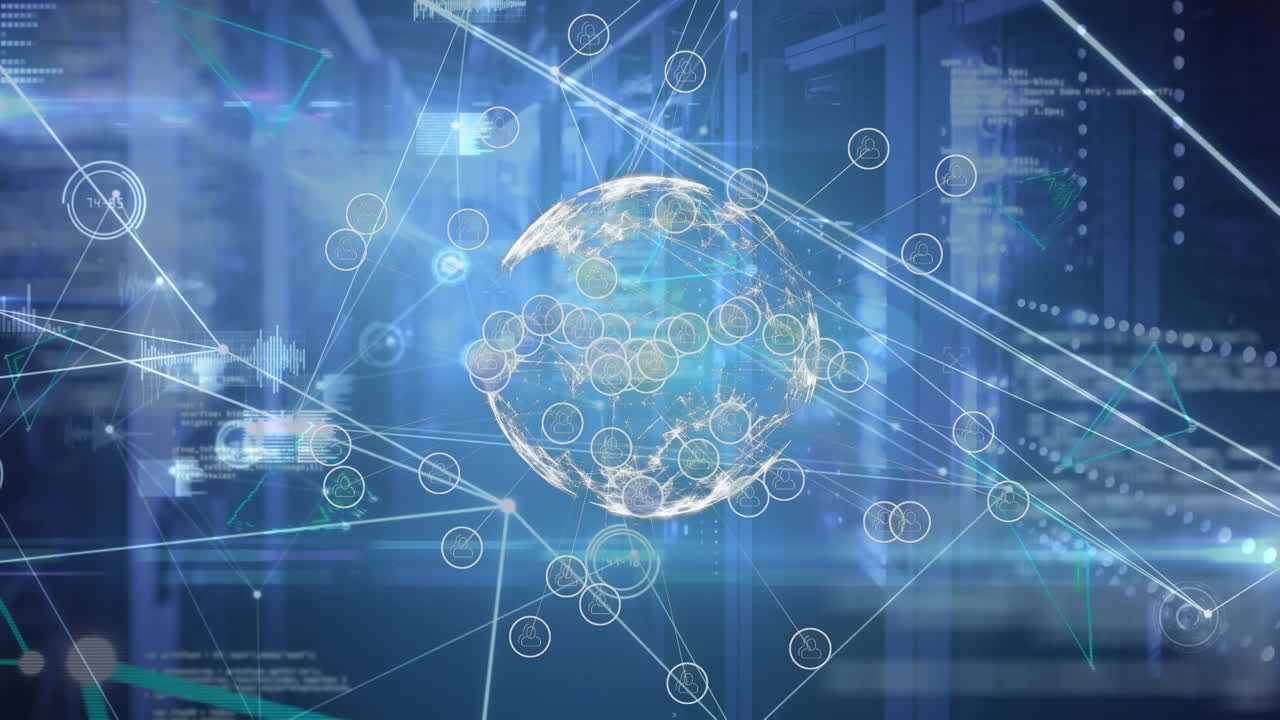 연결 및 데이터 처리의 네트워크를 통해 지구의 애니메이션