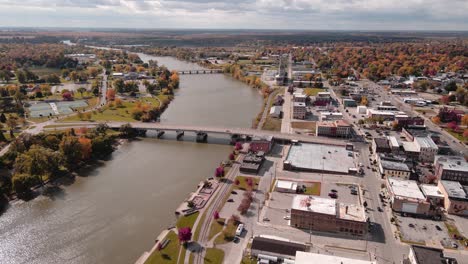 downtown saginaw view on court street bridge over saginaw river, michigan, usa