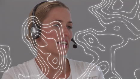 animation of moving lines over woman wearing phone headset