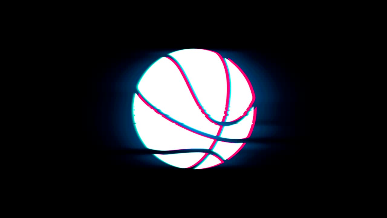 Basketball Ball Symbol on Glitch Retro Vintage Animation.