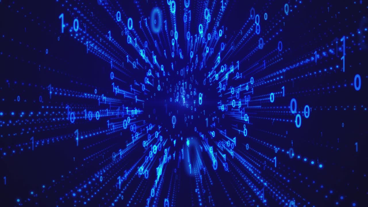 Binary code black and blue color background with digits moving on screen, Concept of digital age. Algorithm binary, data code, decryption and encoding, background. stock video