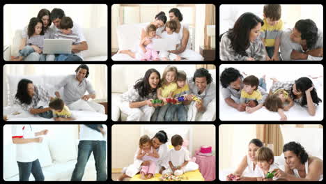 montaje de familias animadas divirtiéndose