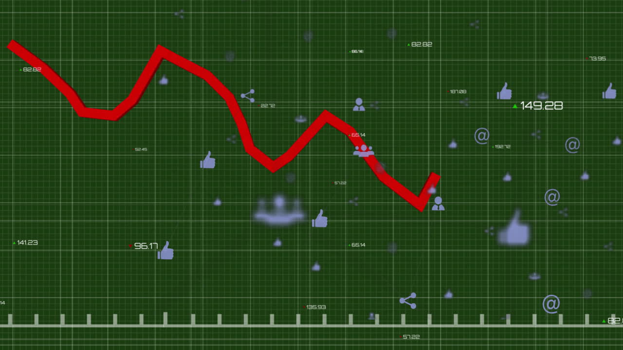Animation of financial data processing over network of connections with icons