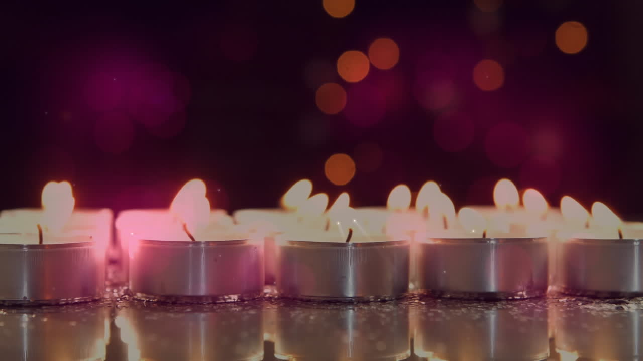 Animación de velas de té con destellos de luz parpadeantes