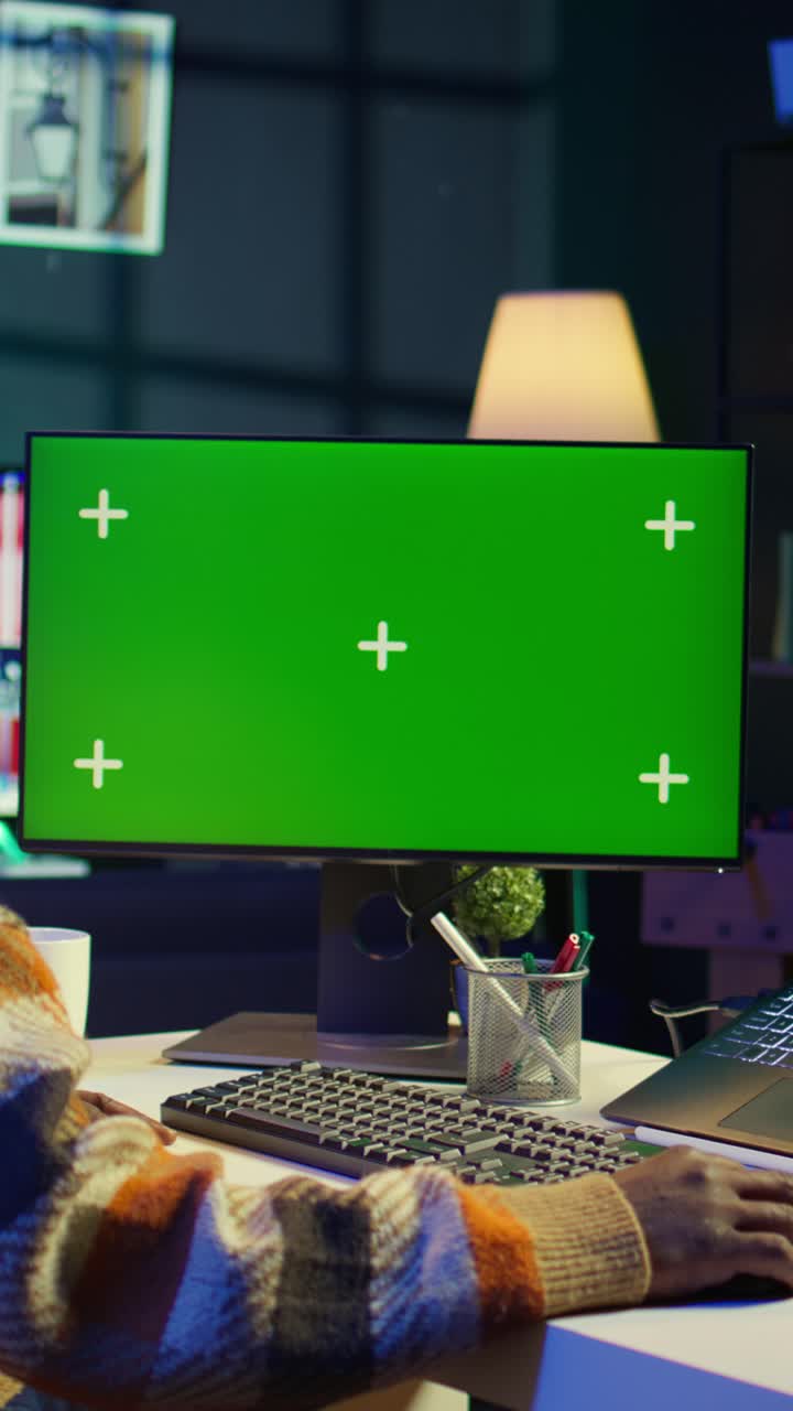 Vertical Video Financial analyst checking isolated chroma key and balance to calculate cost