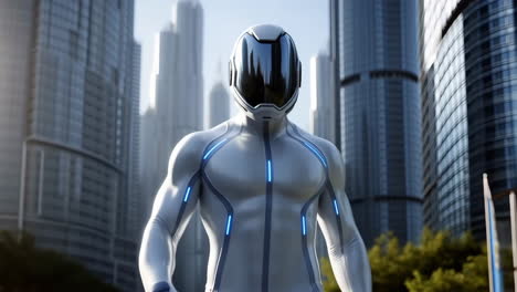 futuristic cyborg in a modern cityscape