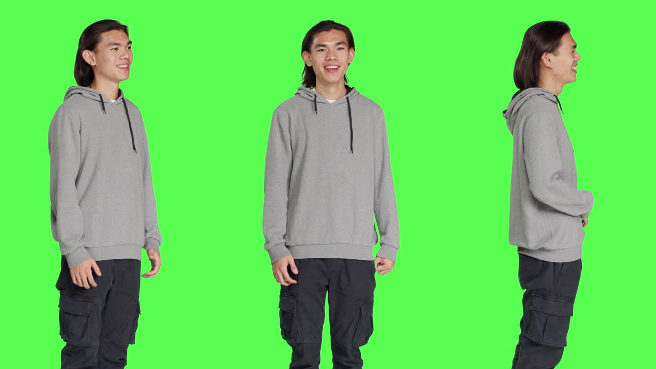 카메라 앞에서 웃는 긍정적 인 남자