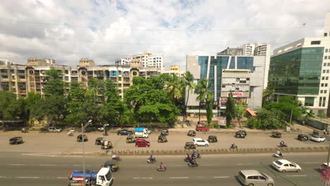 beautiful weather with city view from metro train top birds eye view tracking shot india mumbai maharashtra-1