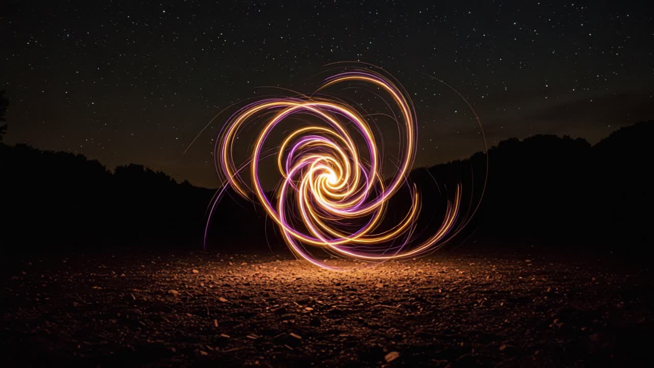 A Mesmerizing Display of Light Trails in a Starry Sky: Exploring the Beautiful Spiral Patterns and Their Dynamic Movement as Night Unfolds