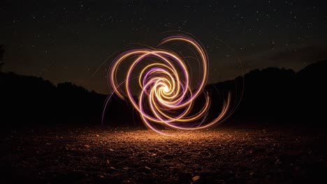 a mesmerizing display of light trails in a starry sky: exploring the beautiful spiral patterns and their dynamic movement as night unfolds