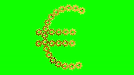 golden gears - euro sign, 4k. seamless loop, green screen.