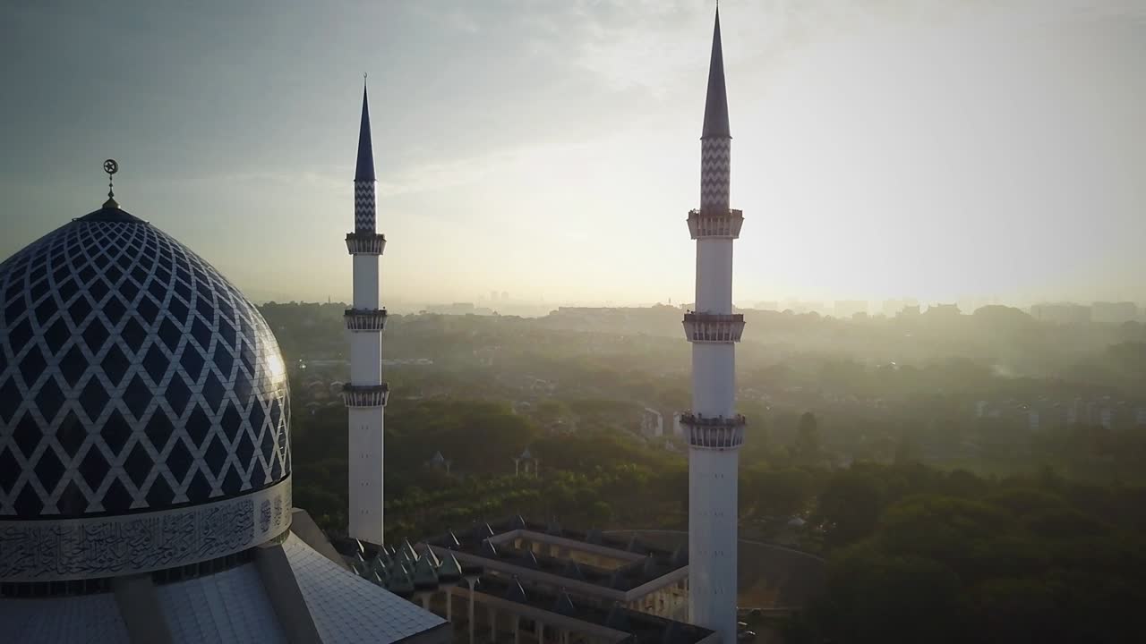 Aerial Footage - Sunrise at a mosque.