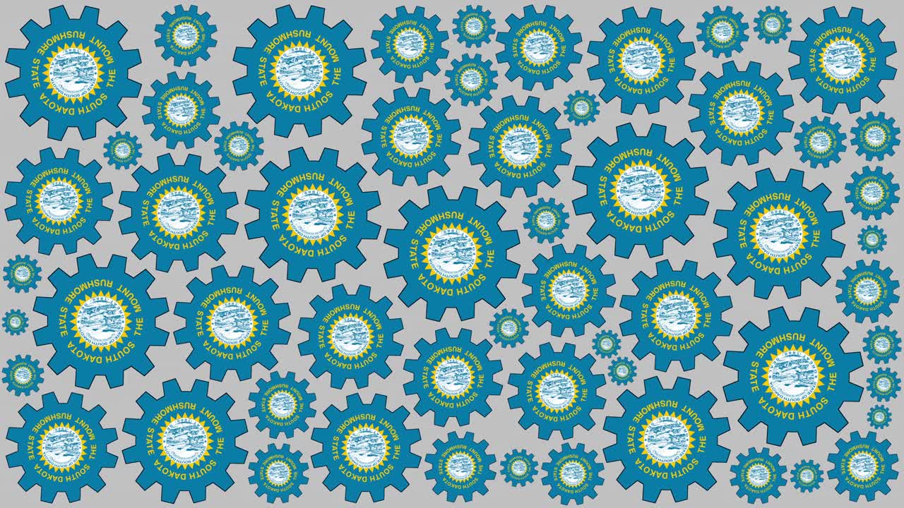 South Dakota US state flag gears spinning background