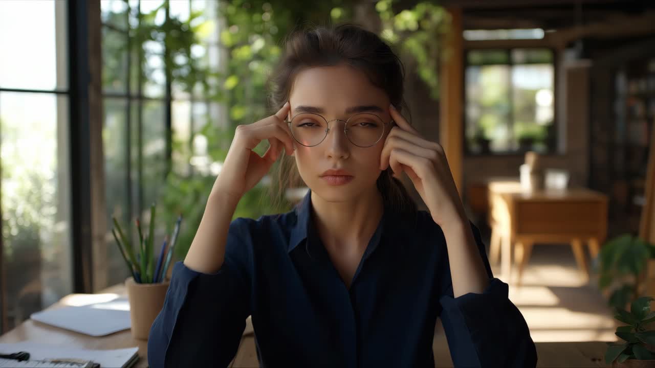 Woman Concentrating at Her Desk
