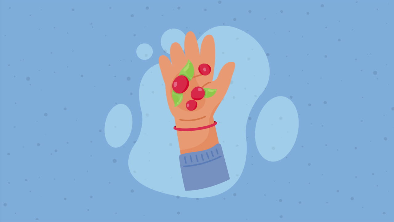 손으로 체리를 들고