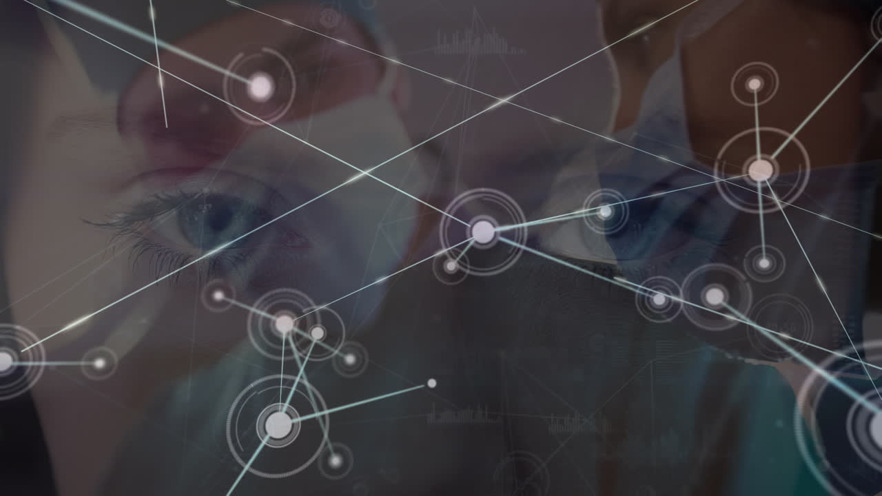 animación de la red de conexiones sobre el equipo de diversos cirujanos durante la operación