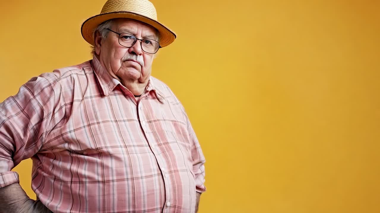un hombre con un sombrero y gafas de pie con las manos en las caderas