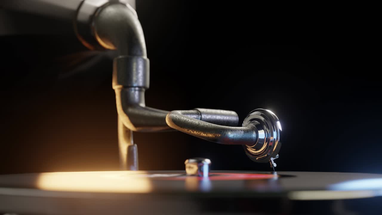 오래된 그라모폰 비닐 레코드가 끊임없는 루프를 재생합니다.