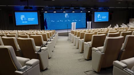 View-of-the-press-conference-room-of-the-European-Council-in-the-Justus-Lipsius-building---Brussels,-Belgium