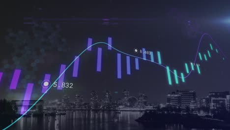 Animation-of-statistics-and-financial-data-processing-over-cityscape