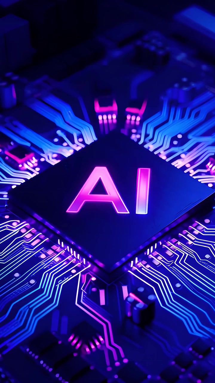 Sfondo Tecnologico Futuristico con Scheda Madre e Chip AI 4K