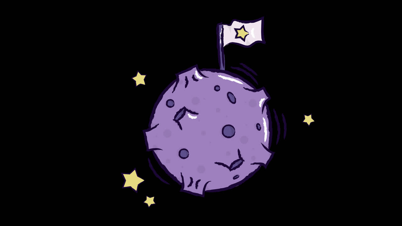 Cartoon Moon with Flag