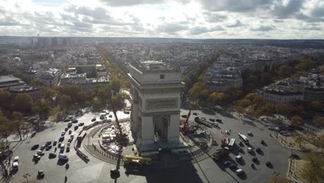 drone overflight of the arc de triomphe in paris