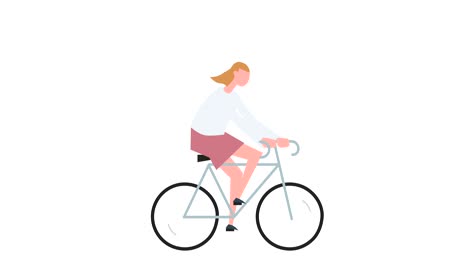 flat cartoon colorful woman character animation. girl ride bike fast cycling situation