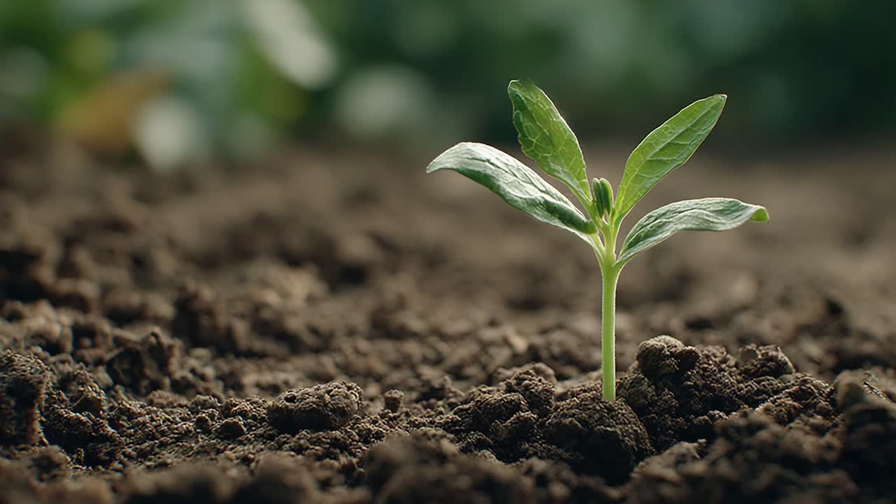 Nurturing New Life: A Close-Up Study of a Sprouting Seedling Emerging from Rich Soil, Emphasizing Growth, Renewal, and the Beauty of Nature's Cycle