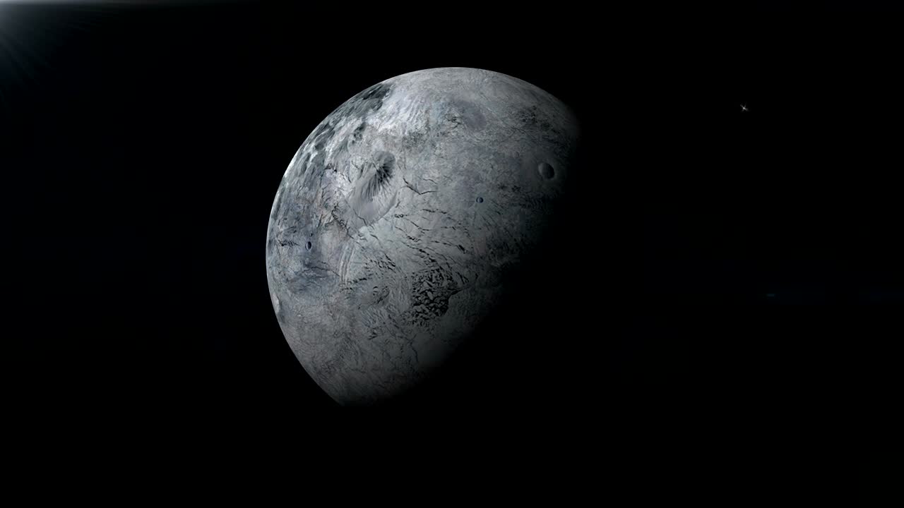 Eris dwarf planet rotating in its own orbit in the outer space. Loop