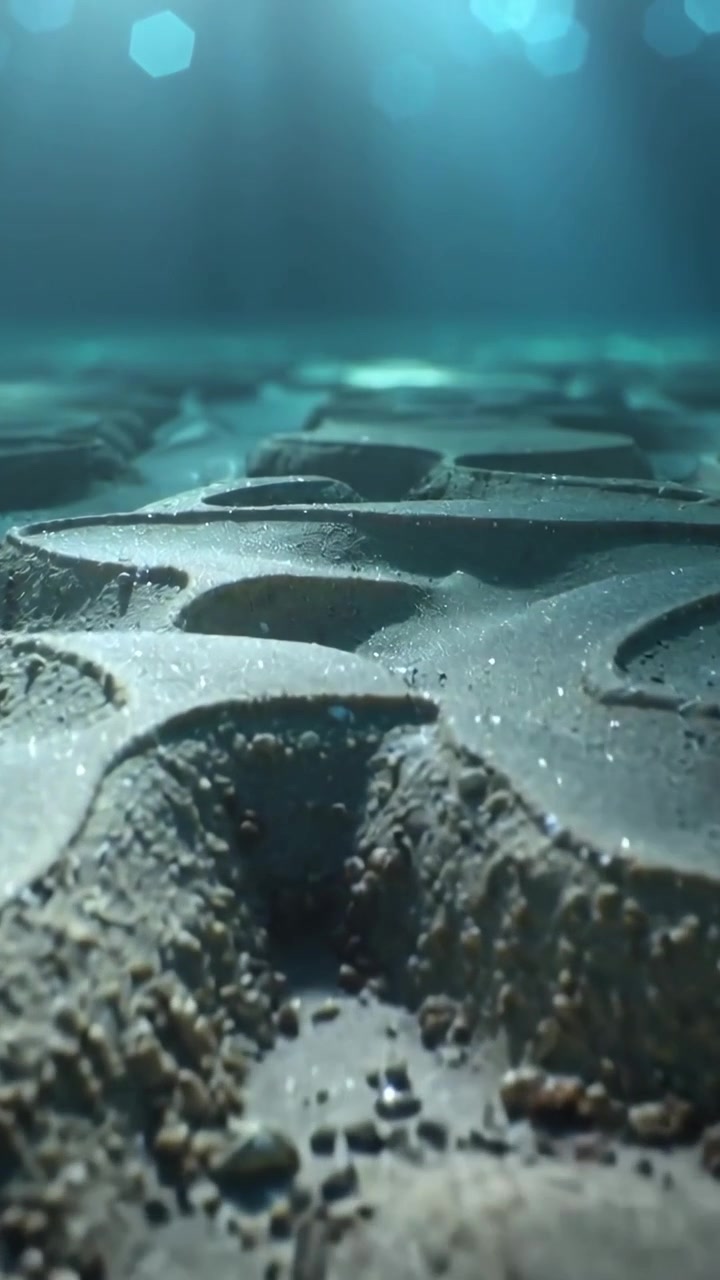 Vertical video: Pulling back cam sweeping seabed, sand rolling into basins in sun revealing pattern