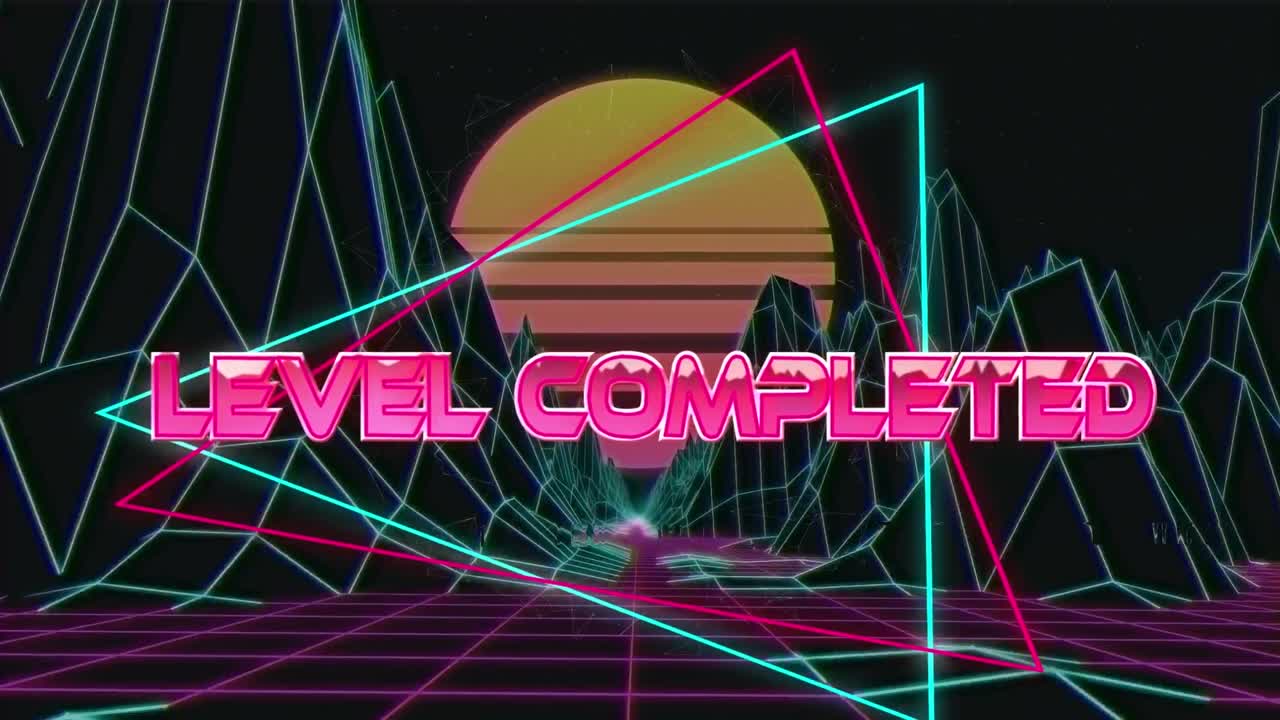 디지털 추상 공간에서 완료된 레벨의 애니메이션