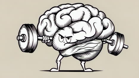 cartoon brain lifting weights