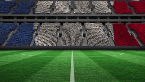 animation of french flag on empty football pitch in sports stadium