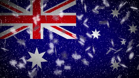 australia flag falling snow loopable, new year and christmas background, loop