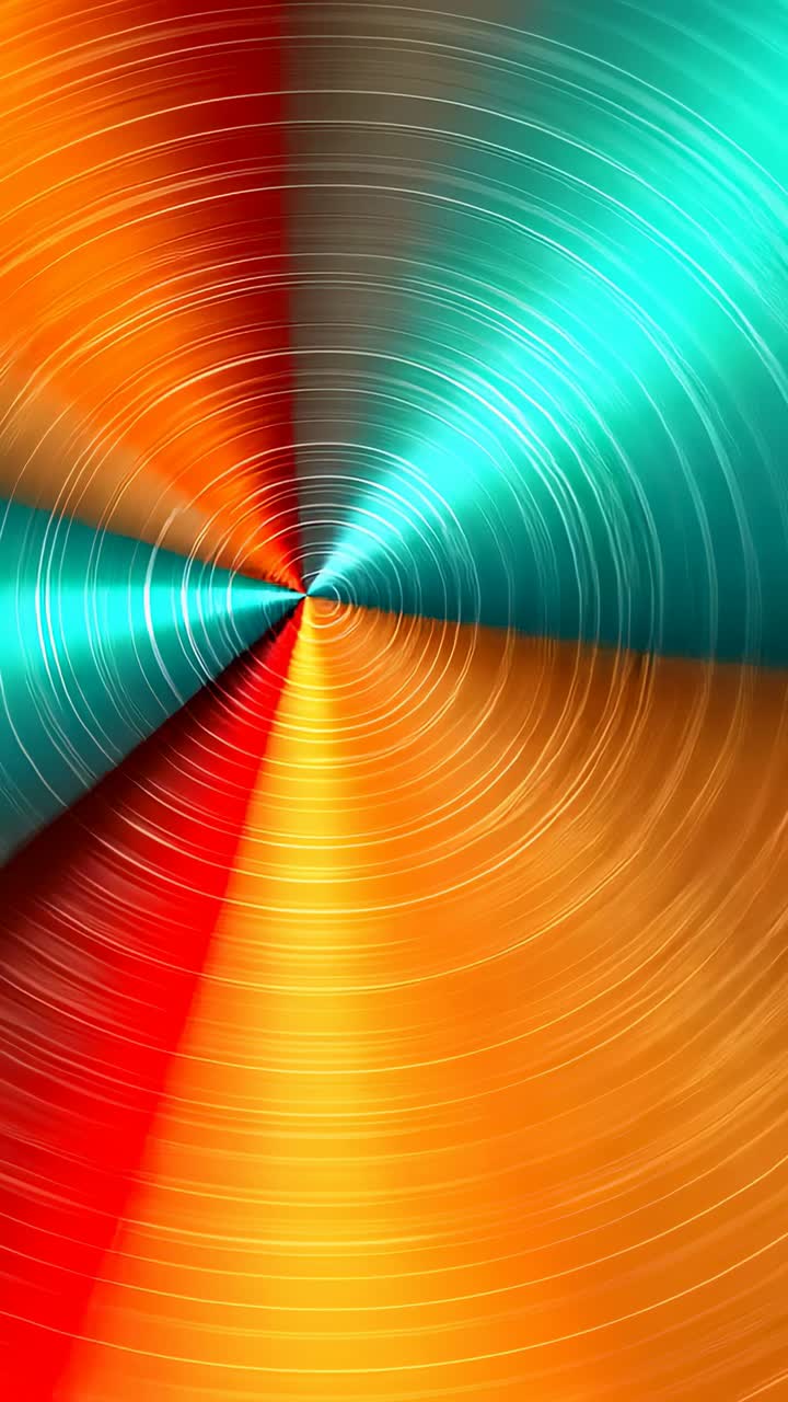 Vertical video: Initiating teal red orange yellow wedges rotating over concentric rings on canvas
