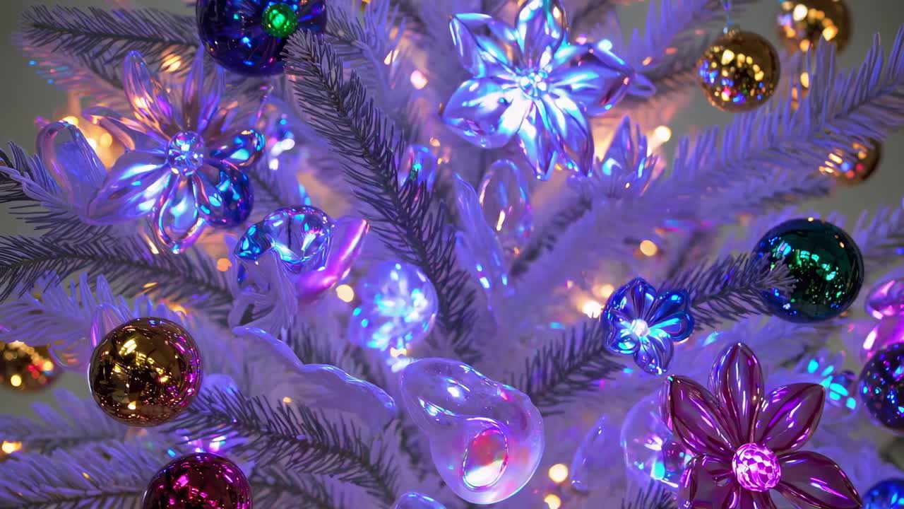 Pristine white Christmas tree glowing with vibrant multicolored lights, radiating festive holiday magic and sparkling winter wonderland atmosphere