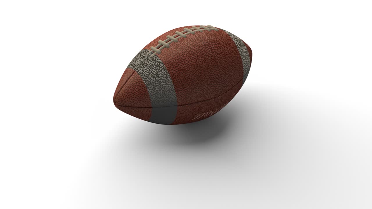 isolierter american football ball mit american football darauf, 3d-rendering, schleife