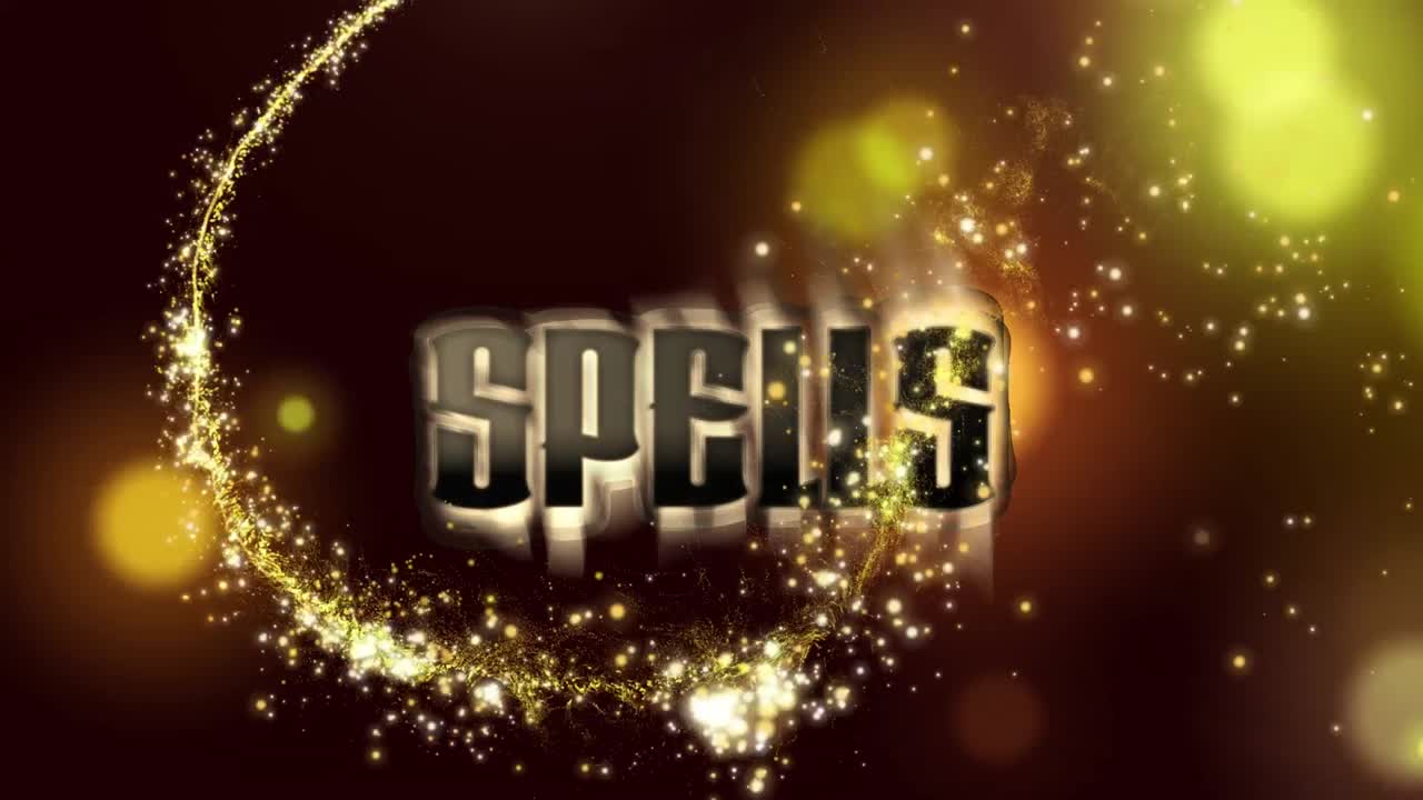 검은색 배경의 주문 텍스트와 반점의 애니메이션