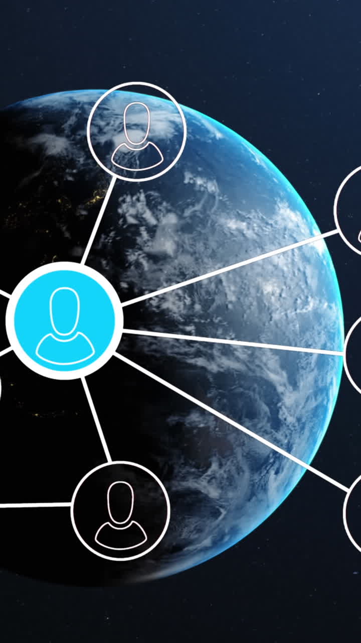 animación de la red de conexiones con los iconos de la gente en todo el mundo