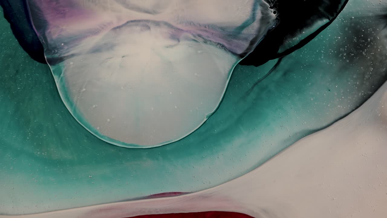 Pale White Ink Drop, Blooming Outwards, Purple, Turquoise Ink, Starry Sky Nebula, Abstract Art, Wet Ink