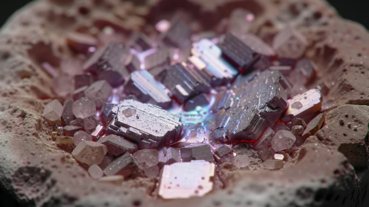 Glowing Crystals and Mineral Formations in a Vibrant Molten Landscape, Showcasing the Intricate Beauty of Nature's Elements in Captivating Detail