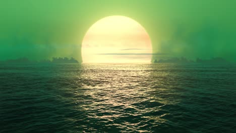 green planet - sunset over seamlessly looped ocean.