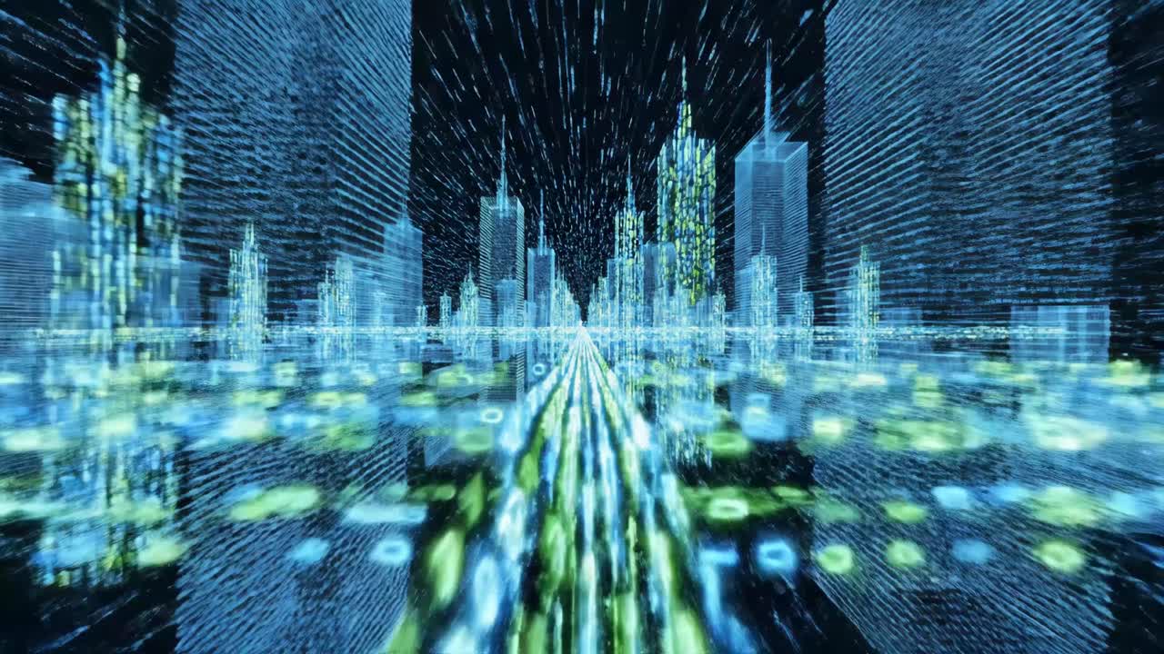 Digital Cityscape with Data Stream