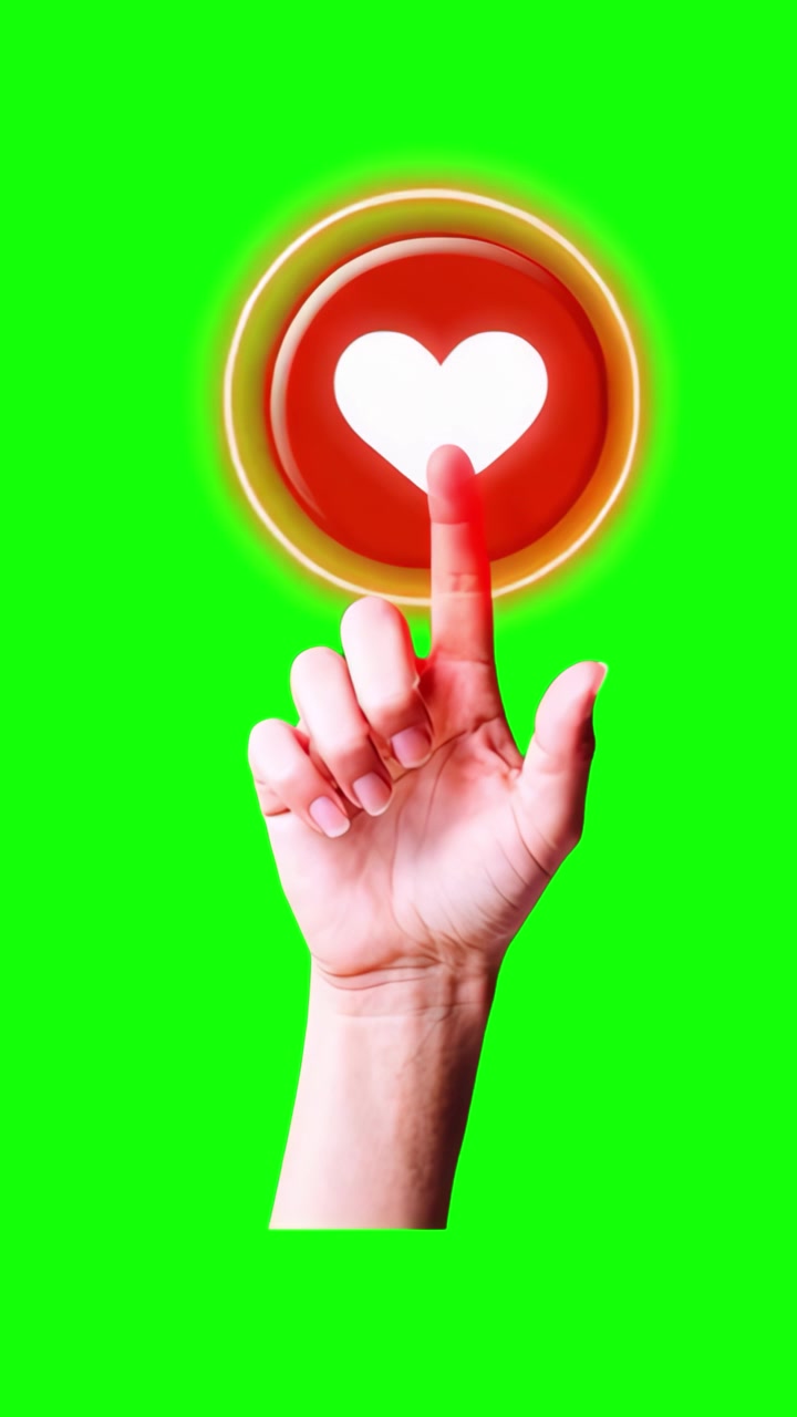 Hand Pressing a Heart Icon Button on Green Screen