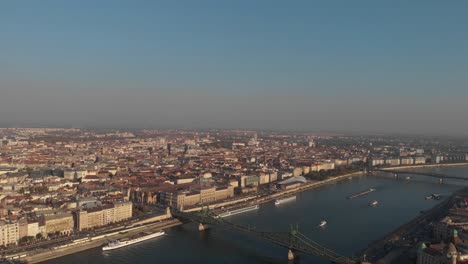 aerial shot taken at citadella, budapest (liberty statue)