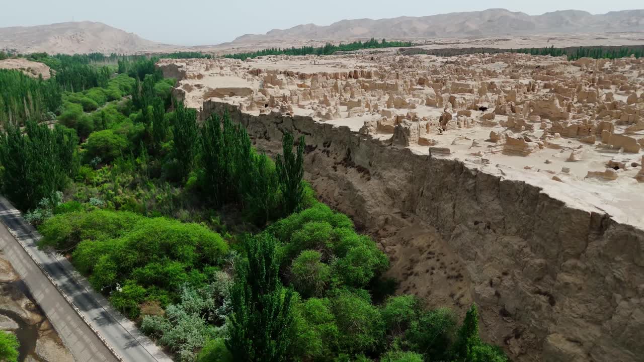 Aerial view of Xinjiang Jiaohe Ruins Ancient City in China unesco site