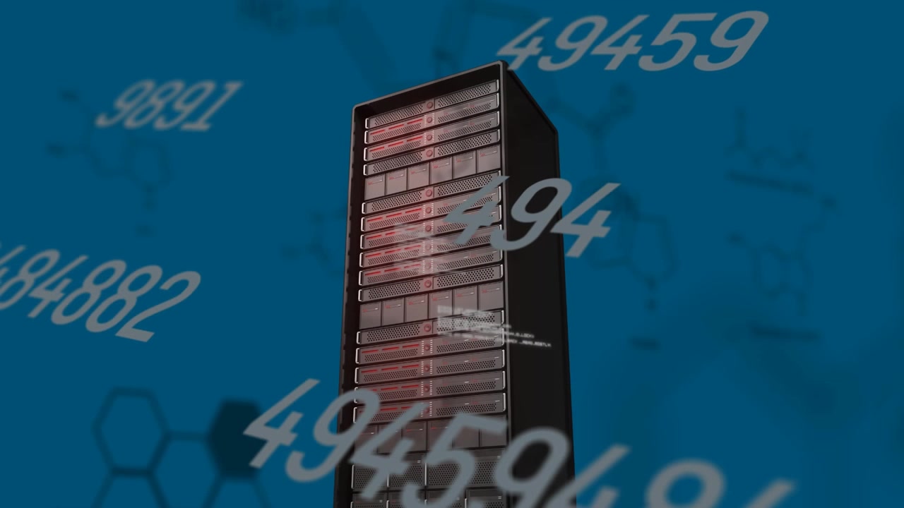 コンピューターサーバーの上に数字とデータ処理のアニメーション