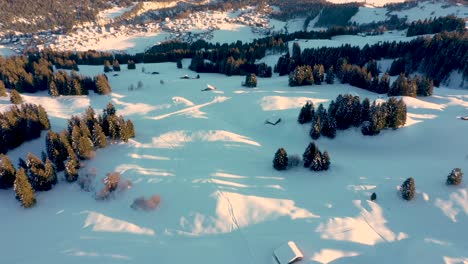 Luftaufnahme-Des-Verschneiten-Waldes-Und-Des-Winters-In-Den-Bergen-Sowie-Luftaufnahme-Des-Berühmten-Winterskigebiets