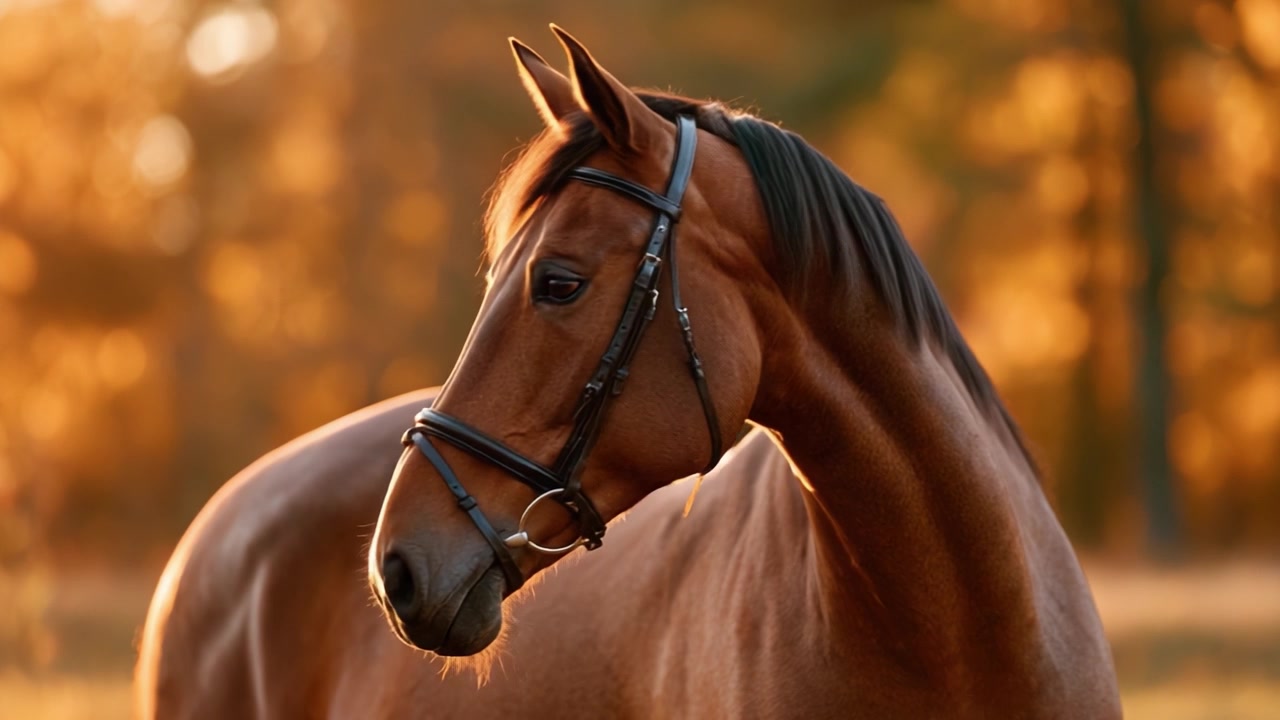 Cavallo elegante in un contesto naturale: Immortalare la maestosa bellezza e la grazia di uno splendido equino su uno sfondo di tramonto caldo e dorato